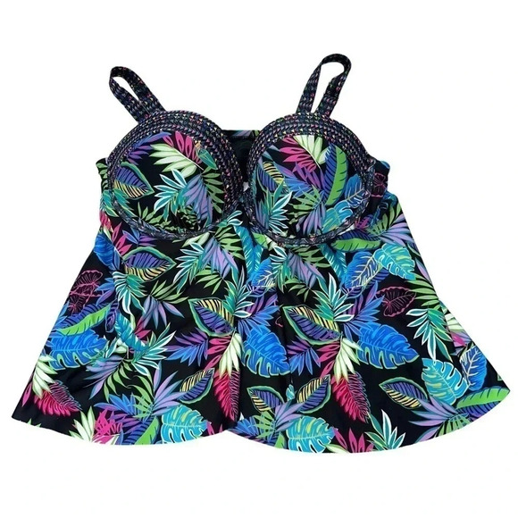 Swimsuits for All 14 Black/multicolor molded cup‎ tankini top - Picture 1 of 5